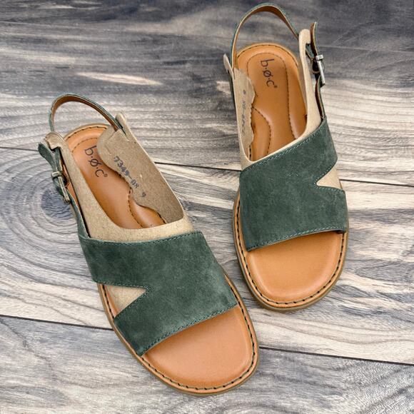 NIB BOC BORN Didi 9M 39-40 Green Suede Slingback Flat Comfort Sandal - Picture 2 of 11